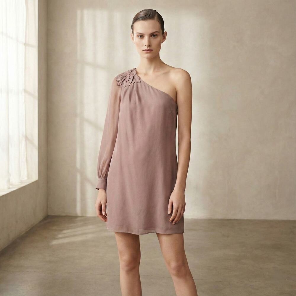 Tibi NY Women's 100% Silk One Shoulder Mini Dress Light Brown 0